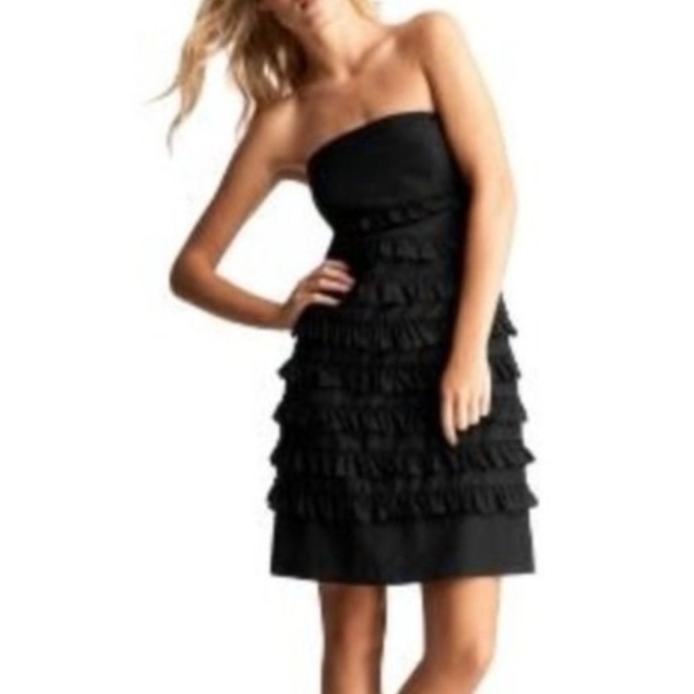 Black Strapless Ruffle Dress
